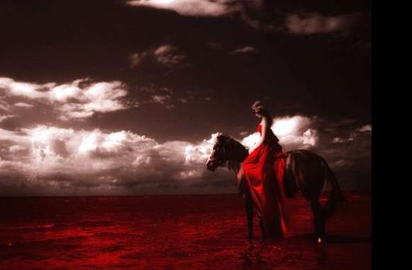 Horse girl and red sea fantasy wallpapers hd quality