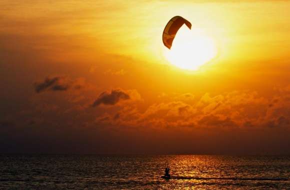 Kitesurfing At Sunset