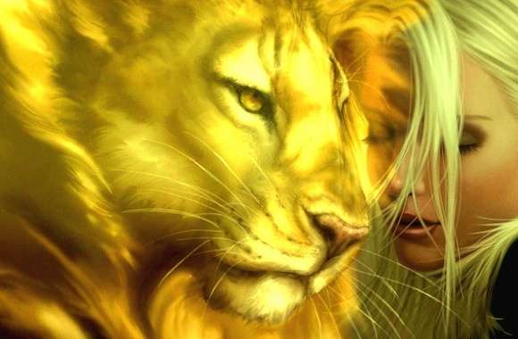 Lion and girl fantasy wallpapers hd quality