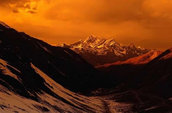 Orange Sky Mountain Landscape