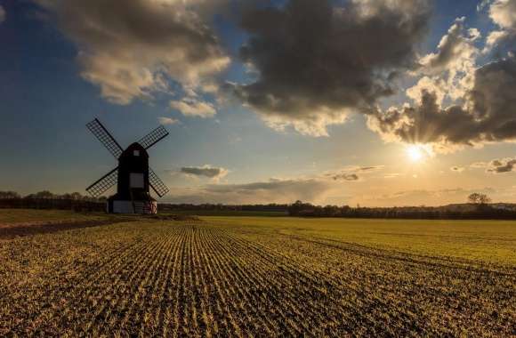 Windmill At The Sunset