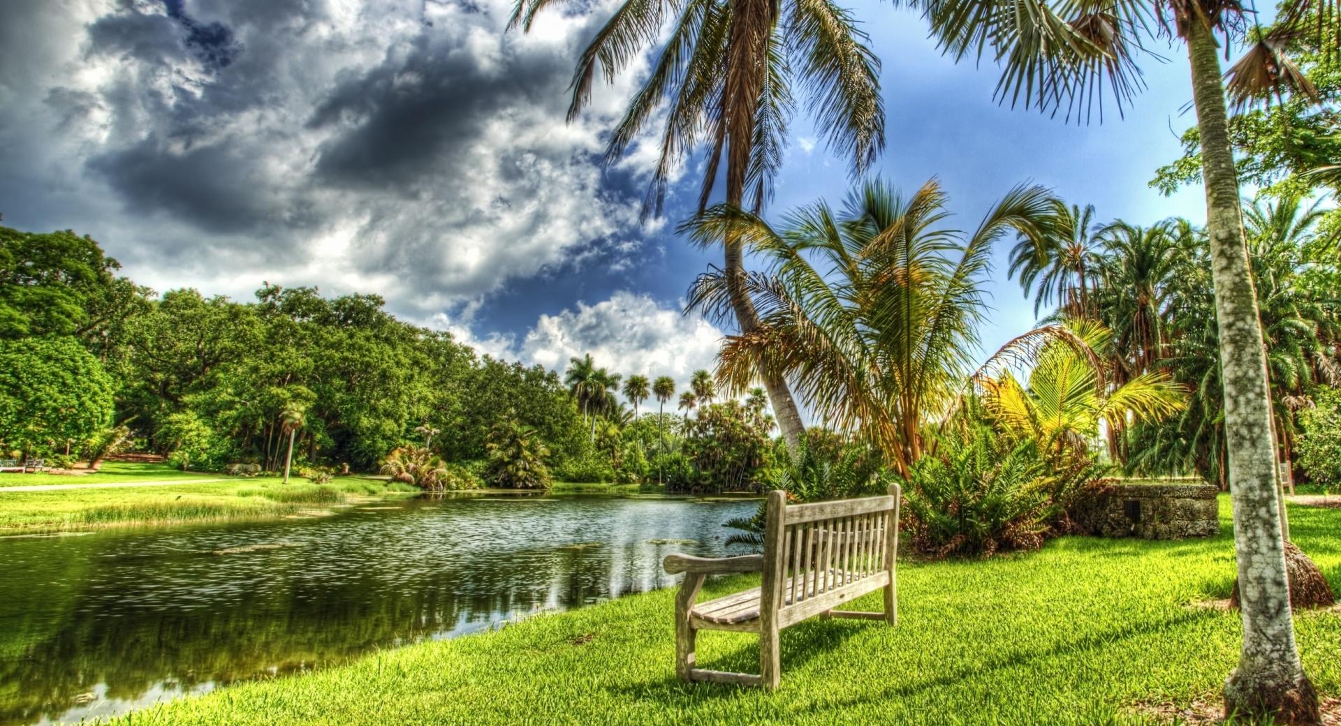Bench On The River Bank wallpapers HD quality