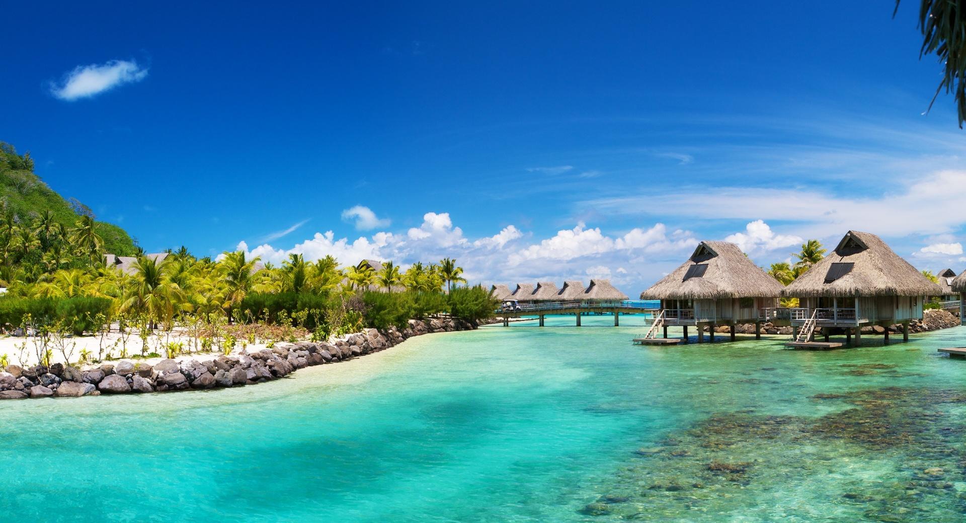 Bora Bora Bungalows at 640 x 1136 iPhone 5 size wallpapers HD quality