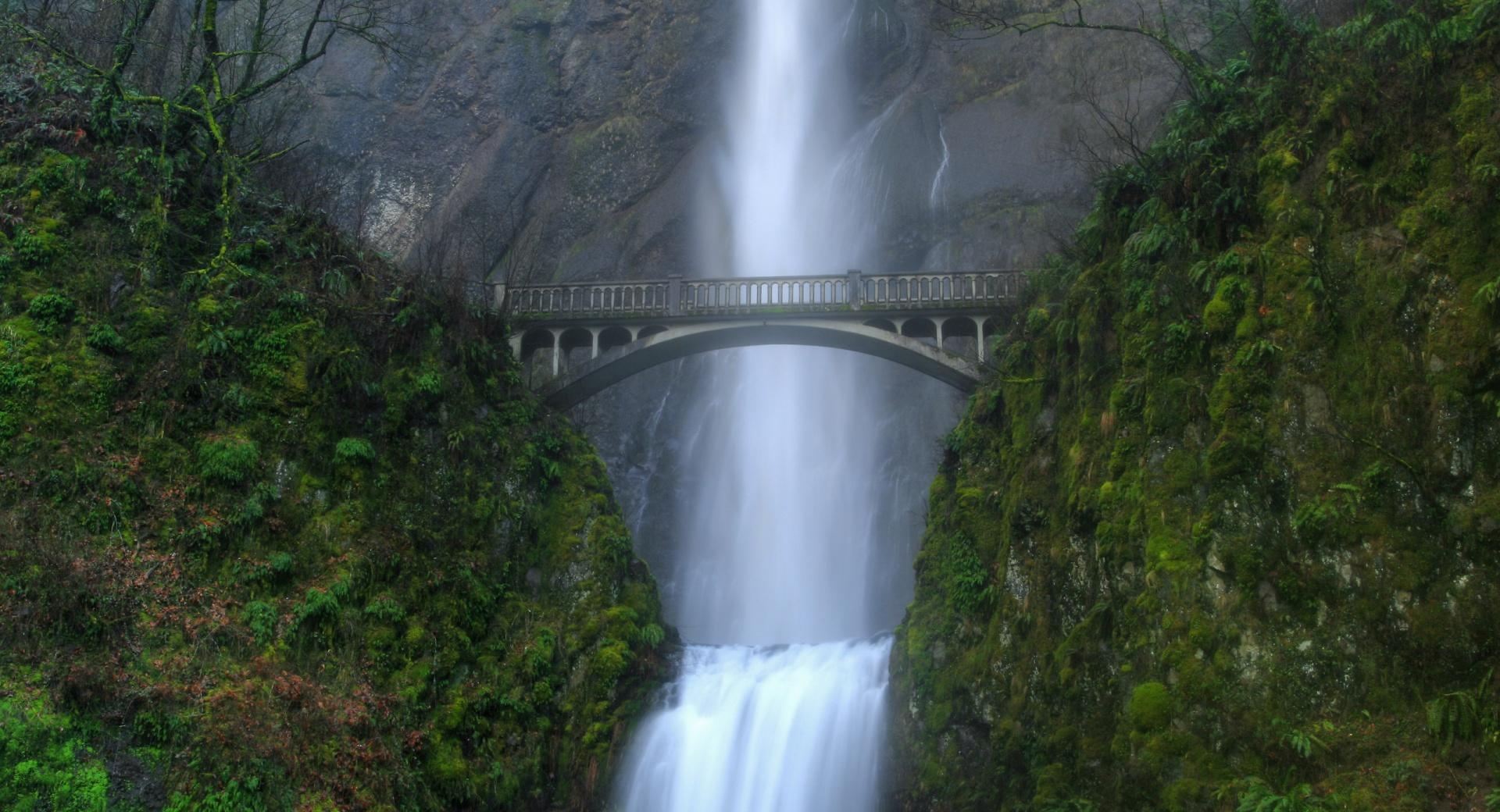 Bridge Over Waterfall at 2048 x 2048 iPad size wallpapers HD quality