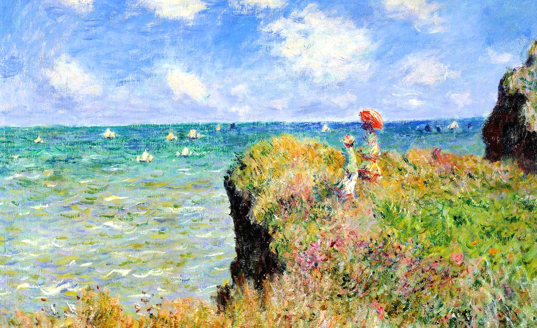 claude monet the cliff walk pourville at 1024 x 1024 iPad size wallpapers HD quality