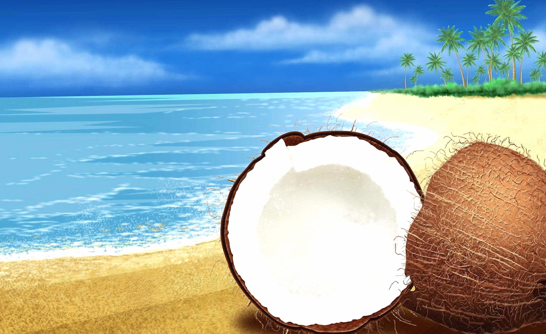 Coconut opened sea beach at 640 x 960 iPhone 4 size wallpapers HD quality