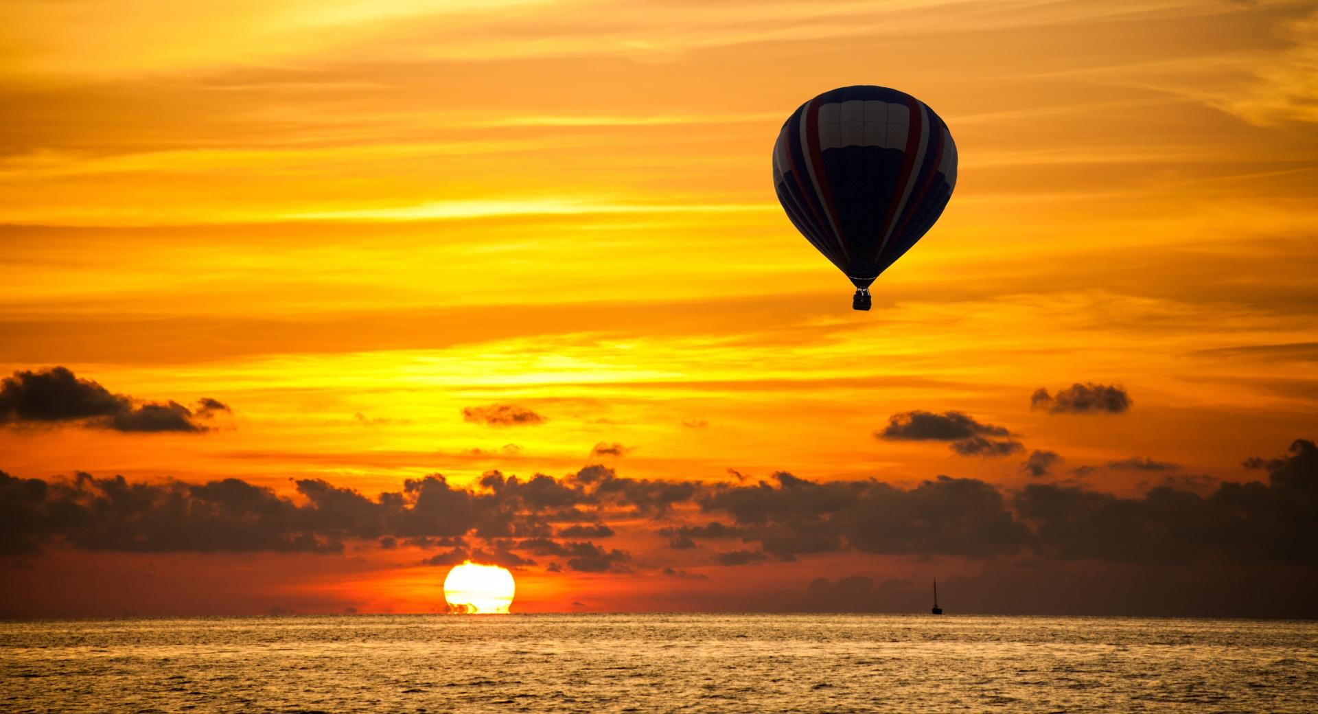 Hot Air Balloon, Orange Sunset wallpapers HD quality
