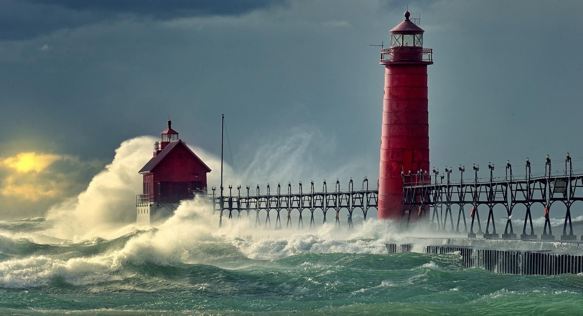 Lighthouse Stormy Sea wallpapers HD quality