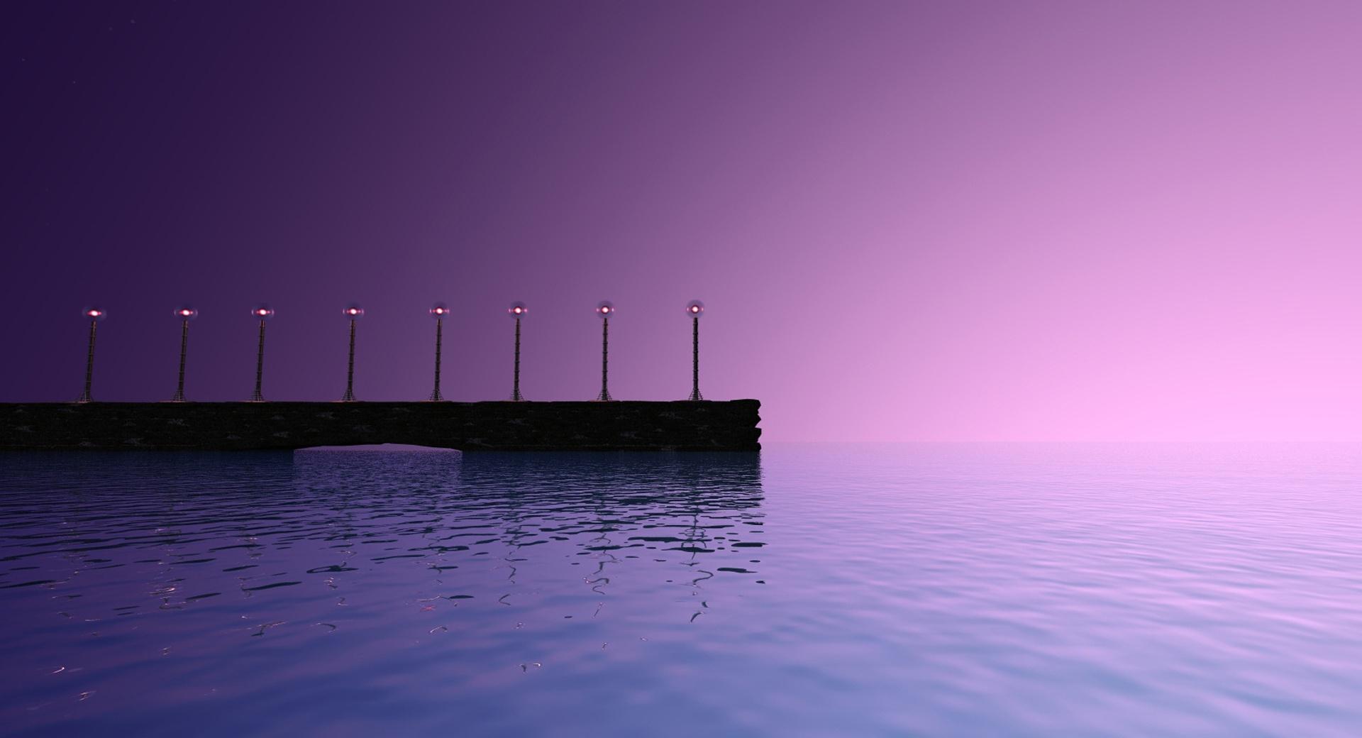 Purple Sky Pier Landscape at 2048 x 2048 iPad size wallpapers HD quality