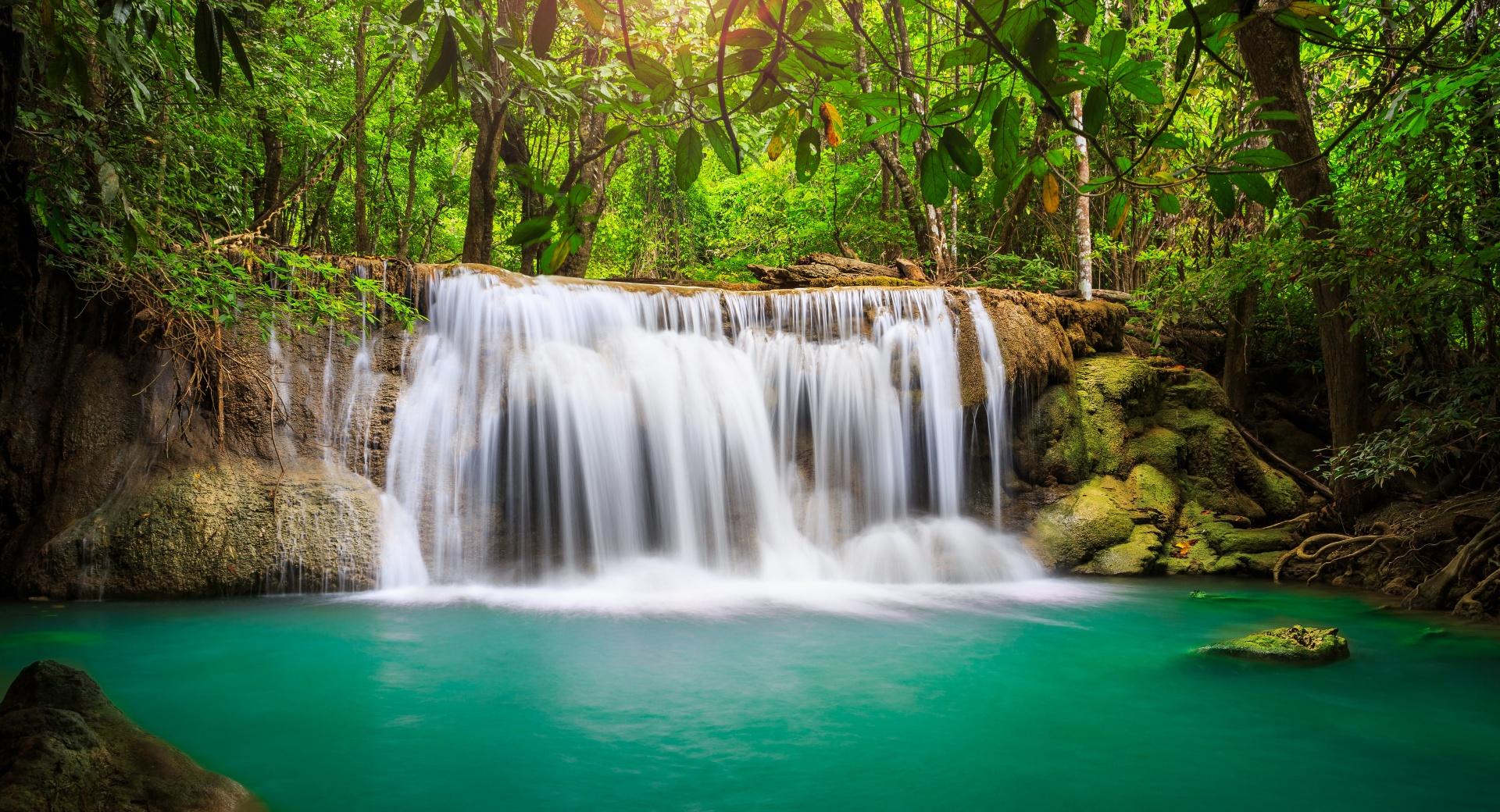 Rainforest Waterfall at 1024 x 1024 iPad size wallpapers HD quality