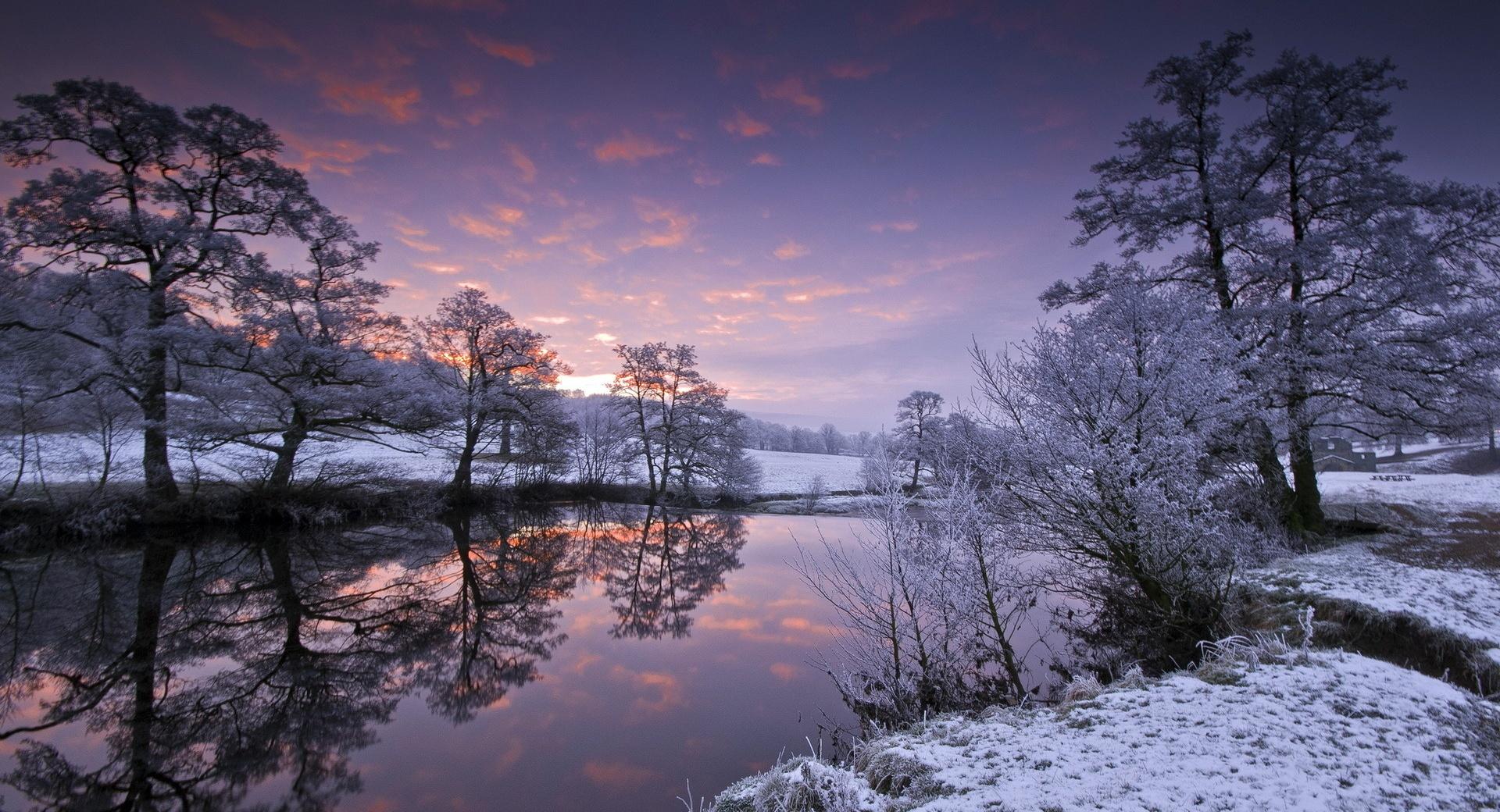 River Winter Evening Trees at 1152 x 864 size wallpapers HD quality