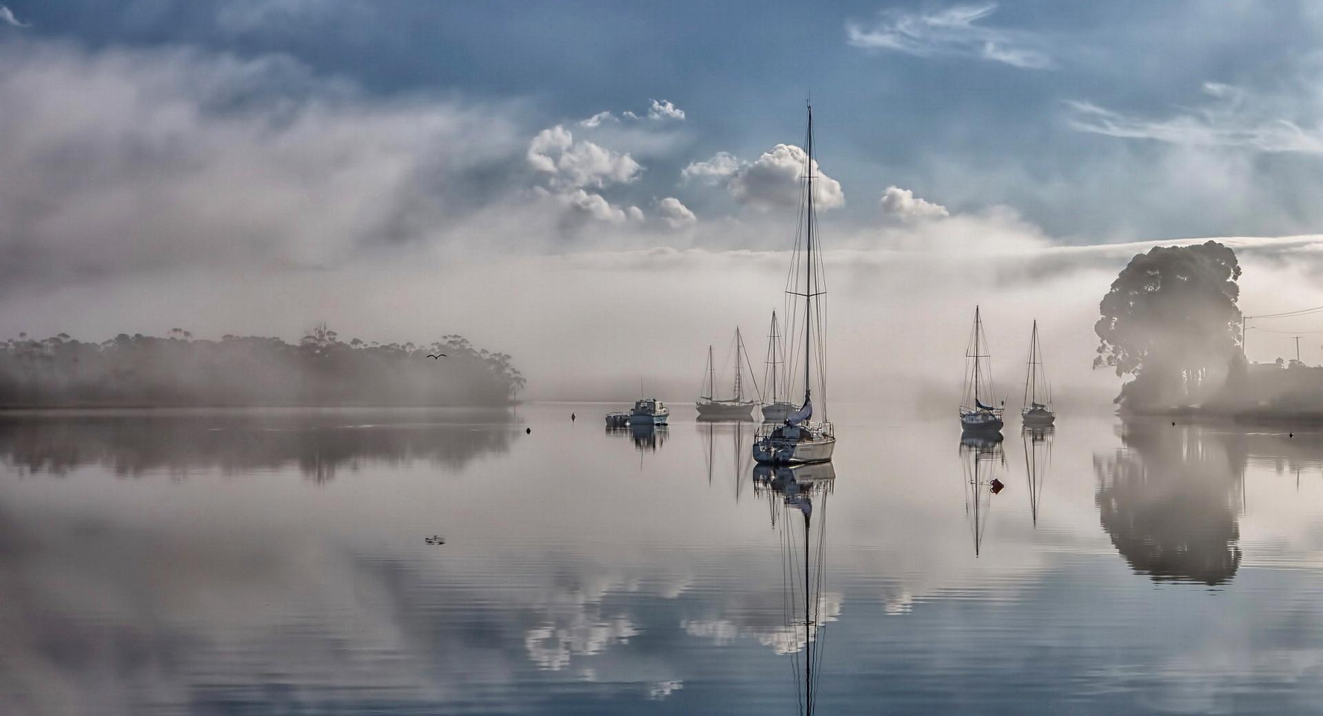 Sailboats In The Fog at 1600 x 1200 size wallpapers HD quality