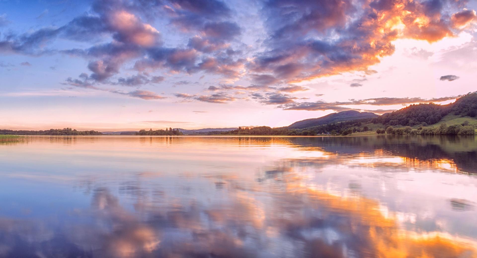 Sunset, Lake of Menteith, Trossachs, Scotland at 1024 x 1024 iPad size wallpapers HD quality