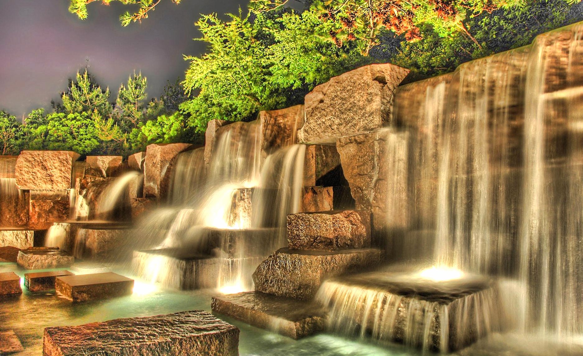 Waterfall in squared stones at 320 x 480 iPhone size wallpapers HD quality