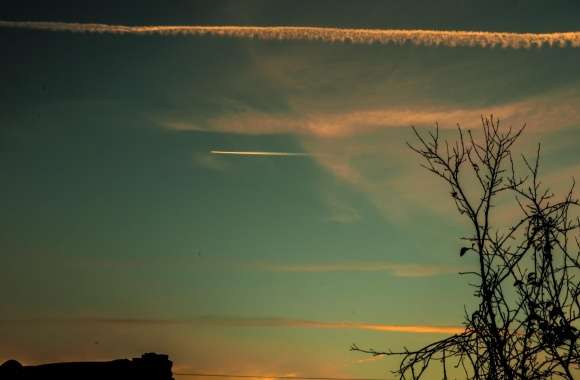 Airplane Traces In The Sky