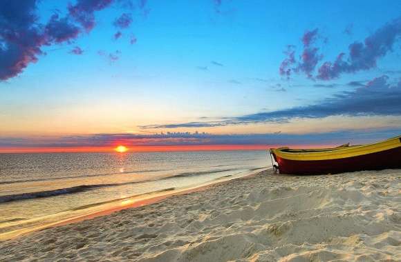 Boat alone beach sea sunset
