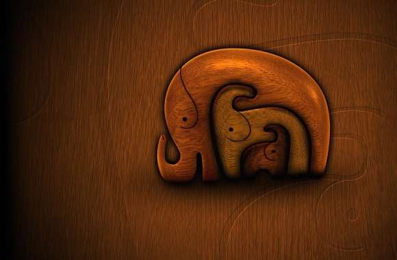 Elephants carved in the wood