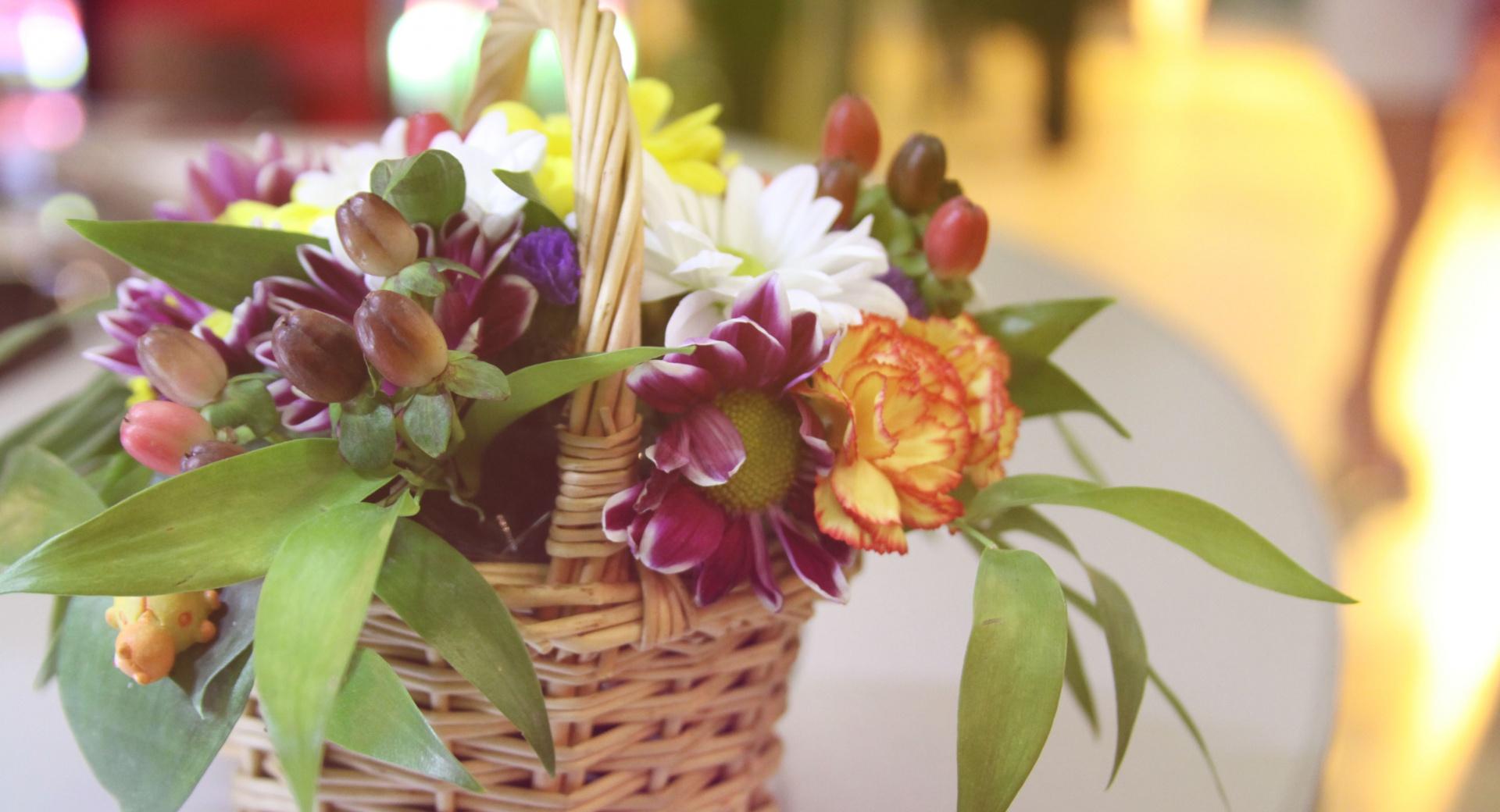 Basket With Flowers at 1024 x 1024 iPad size wallpapers HD quality