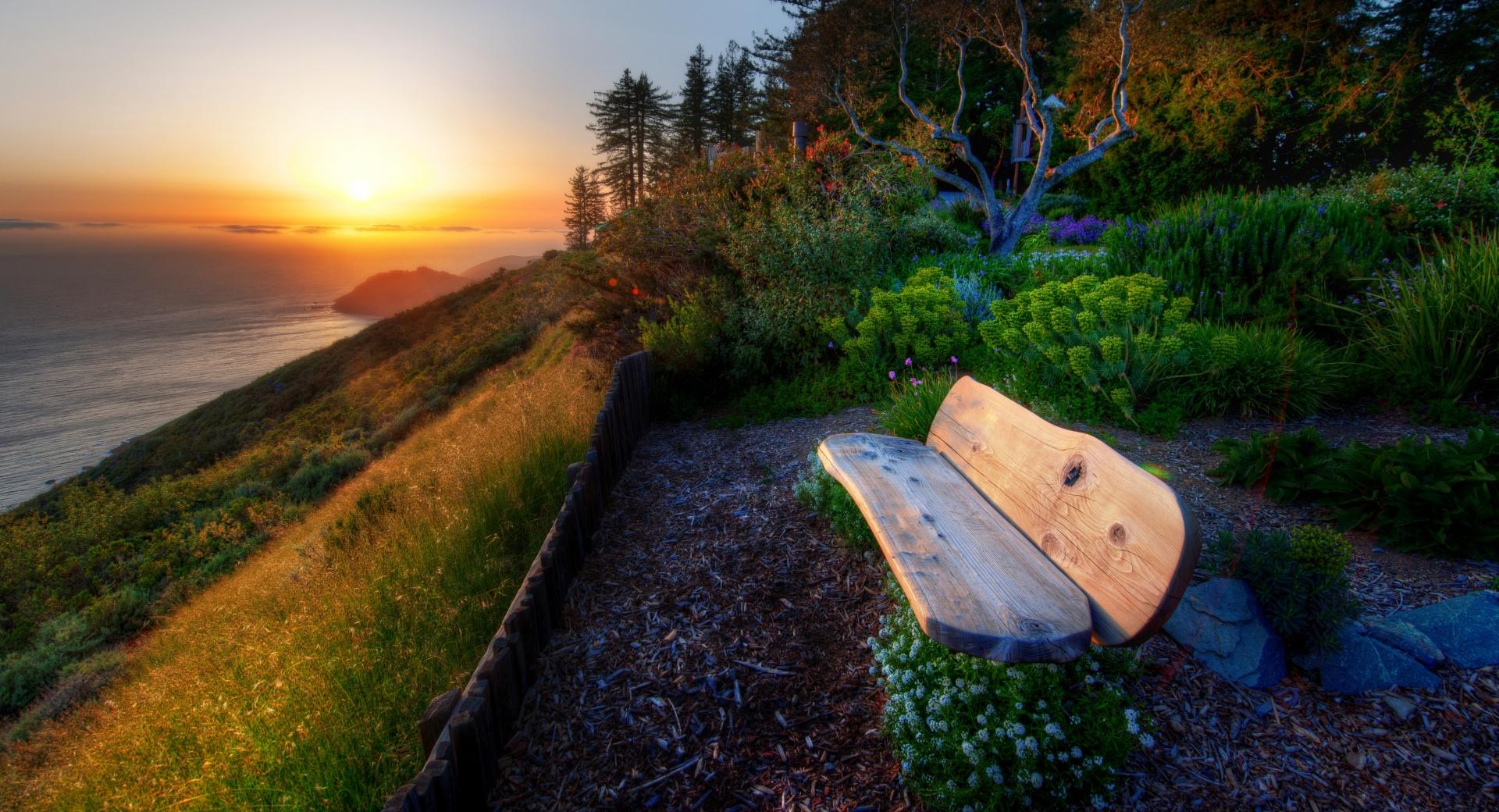 Bench With Sea View, Sunset at 750 x 1334 iPhone 6 size wallpapers HD quality