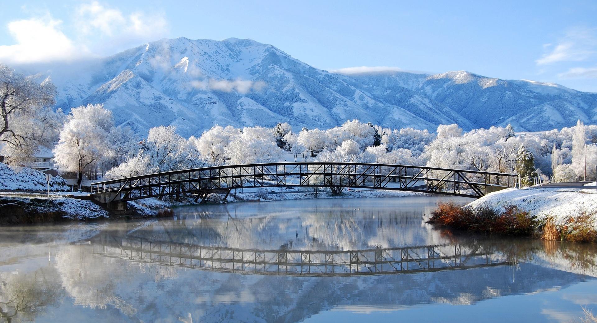 Bridge Winter at 320 x 480 iPhone size wallpapers HD quality