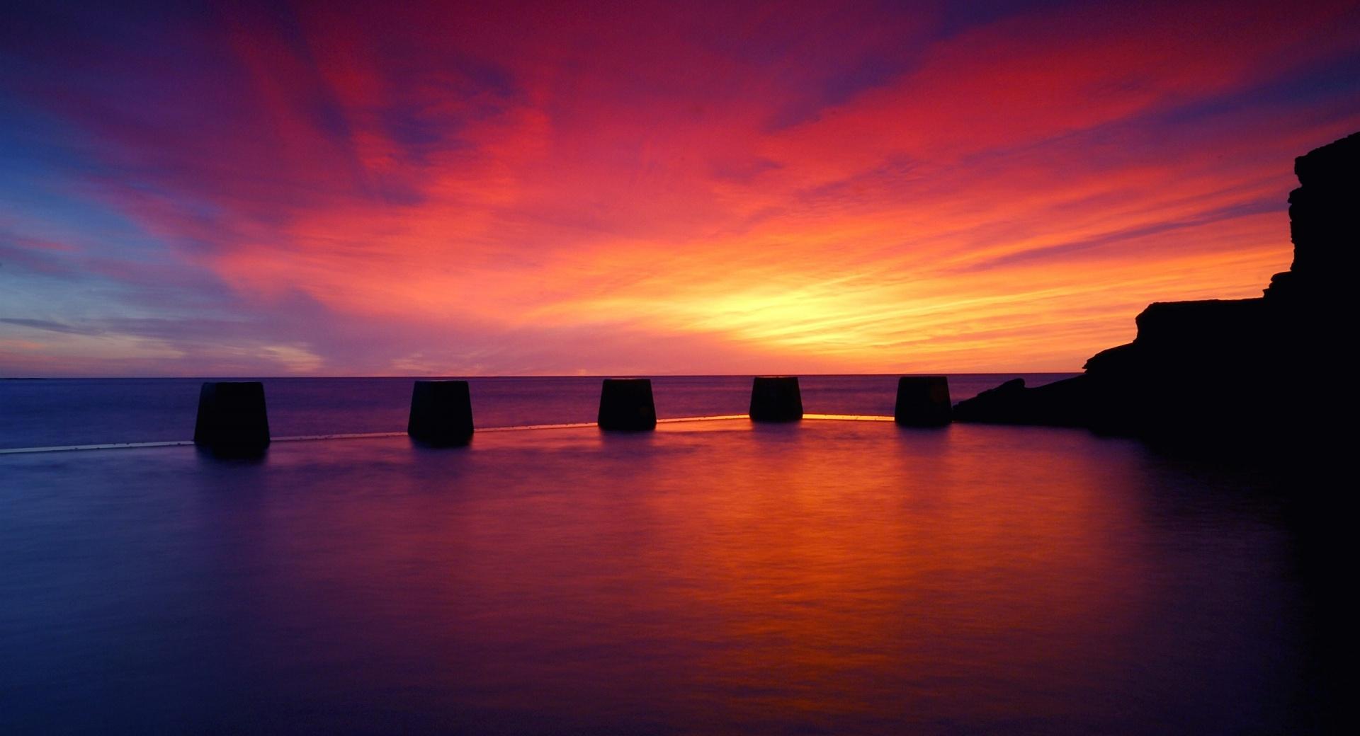 Purple Sunset On The Sea at 640 x 1136 iPhone 5 size wallpapers HD quality