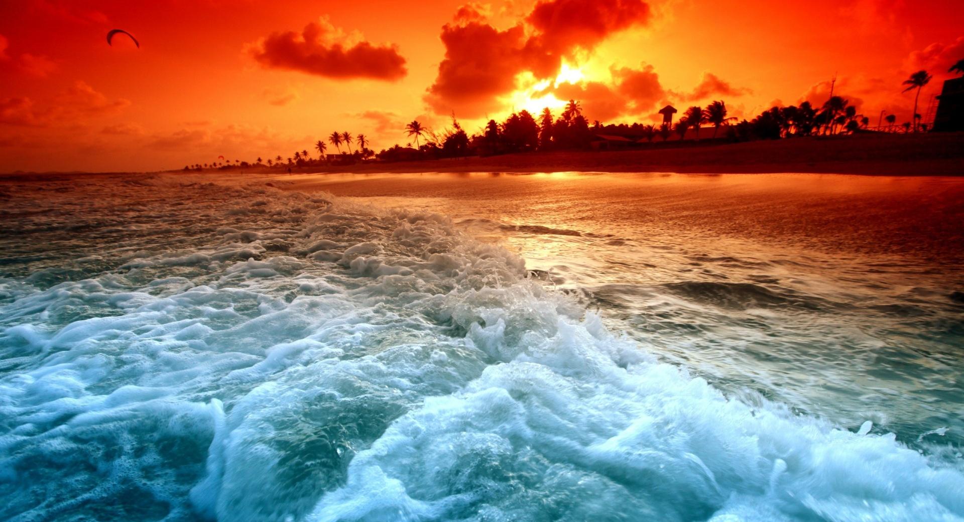 Tropical Beach Sunset at 320 x 480 iPhone size wallpapers HD quality