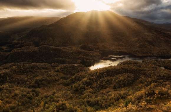 Autumn Forest Mountain Scene, Panoramic View