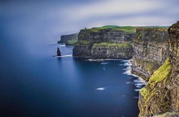 Rock Coast Green Grass Sea