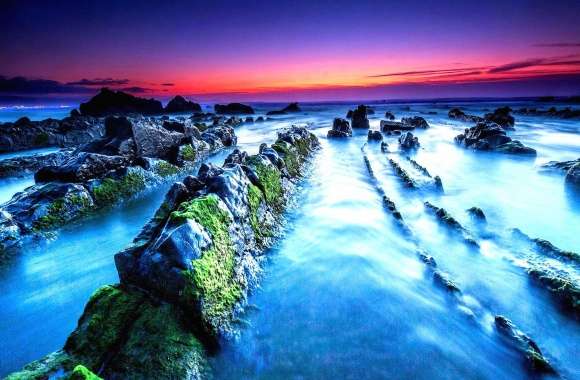 Rock sea sunset