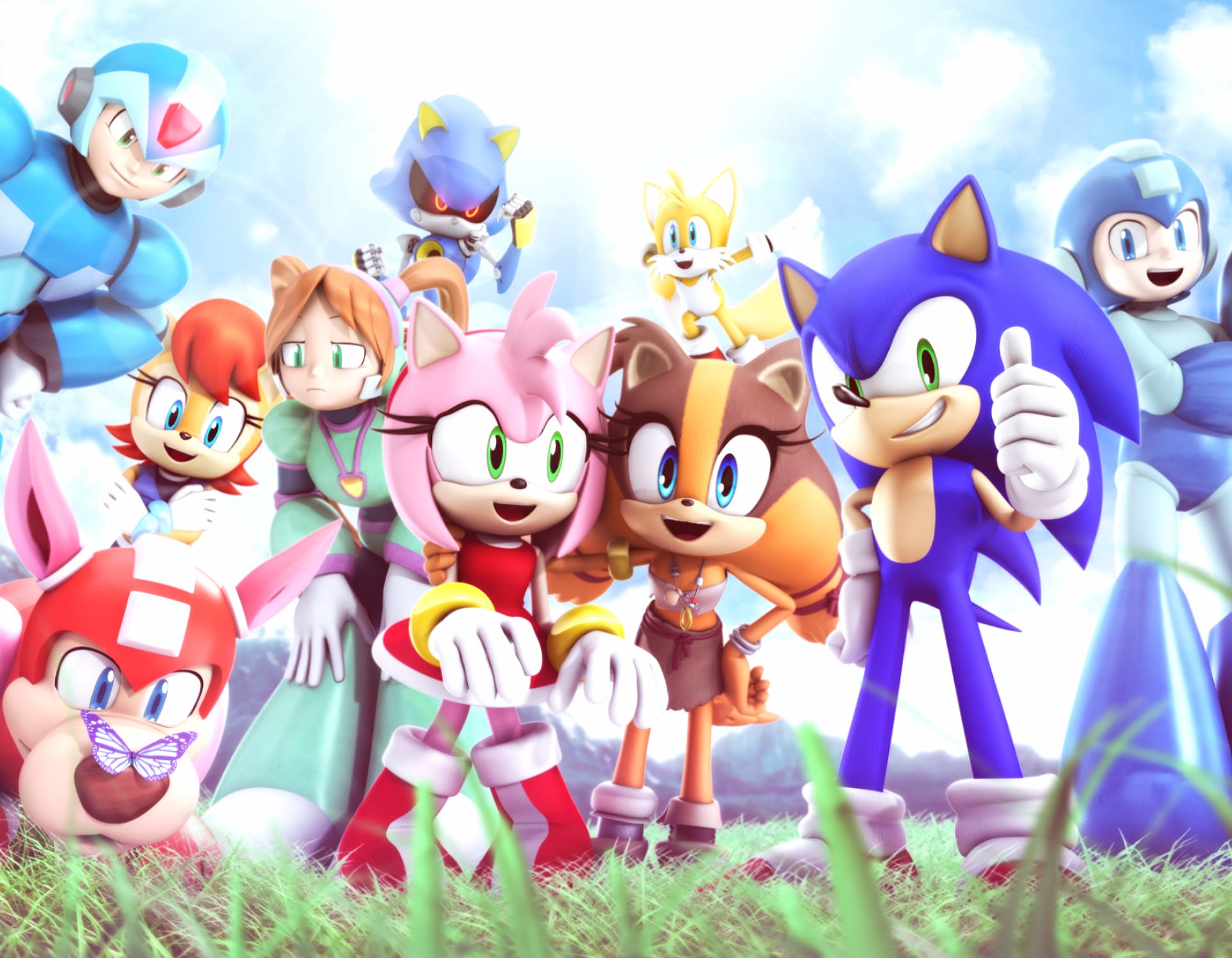 Sonic Mega Man Worlds Unite at 1152 x 864 size wallpapers HD quality