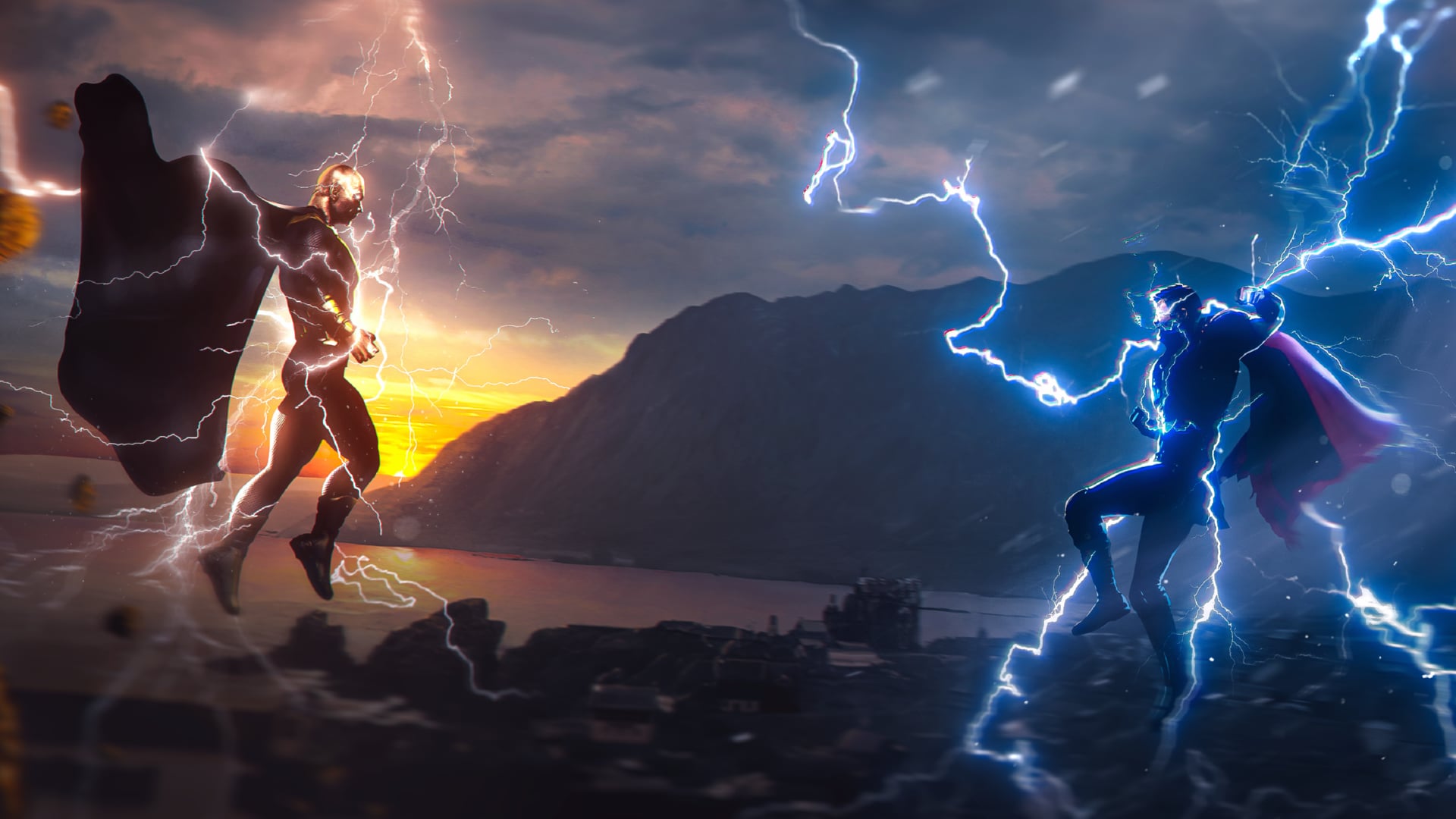 Black Adam vs Thor wallpapers HD quality