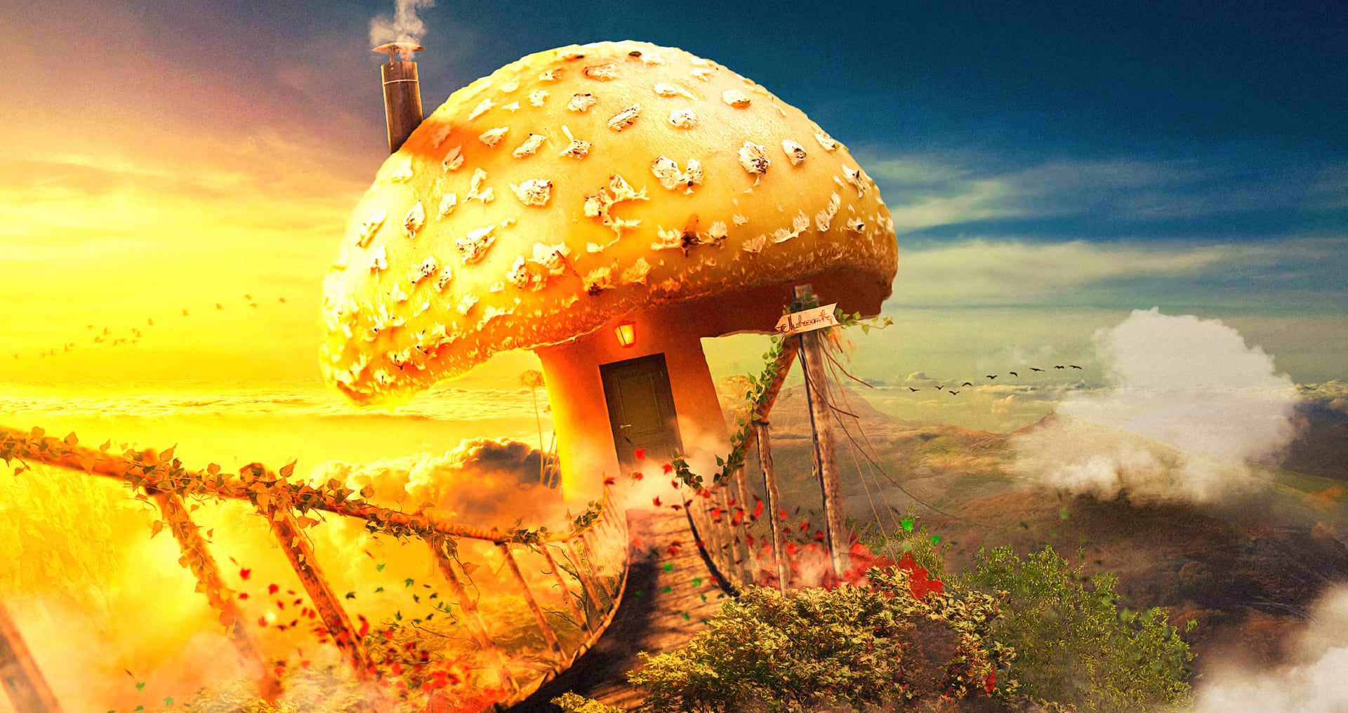 Mushroom house at 320 x 480 iPhone size wallpapers HD quality