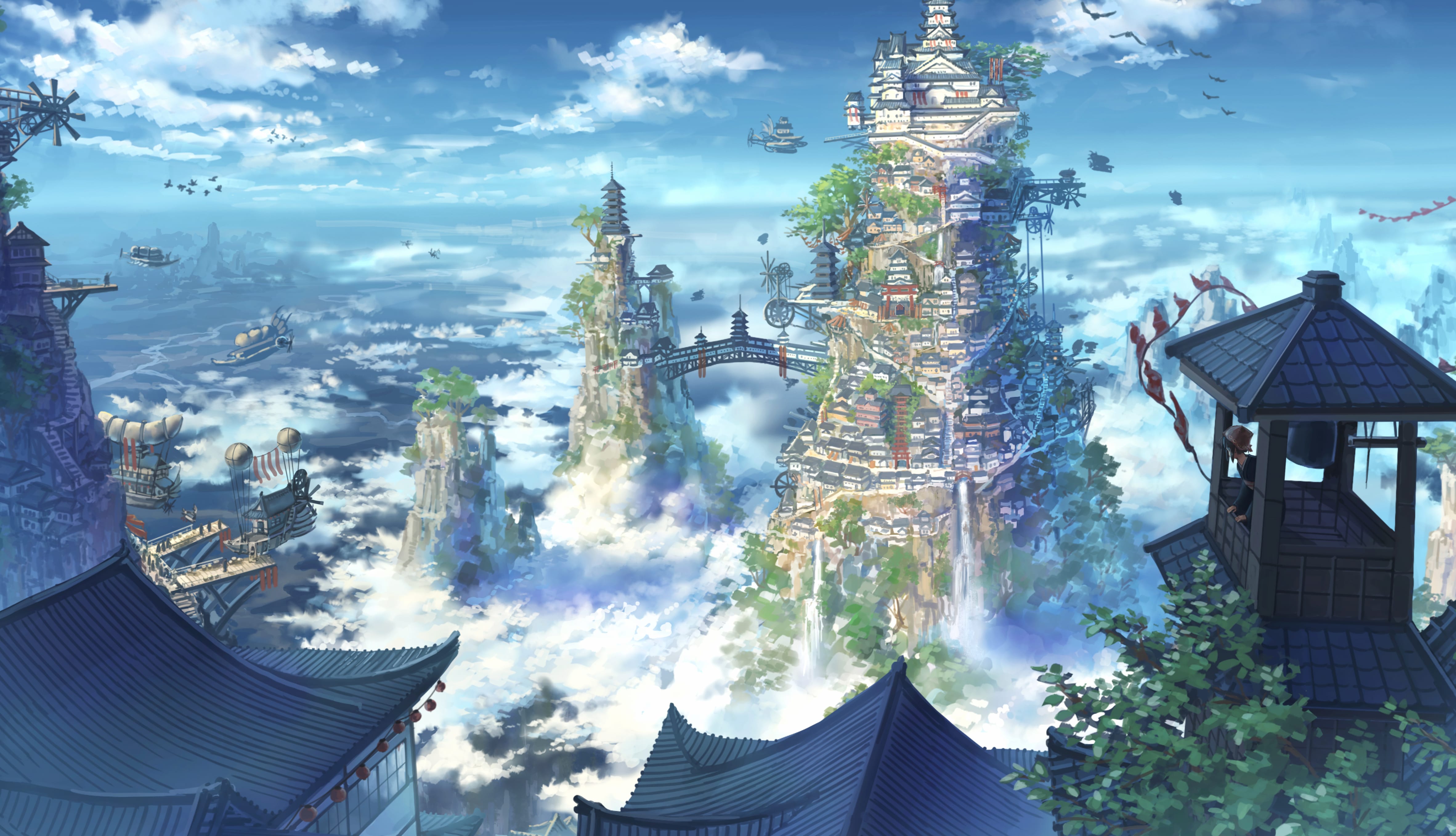 4K Ultra HD Anime Cityscape Vision at 640 x 960 iPhone 4 size wallpapers HD quality