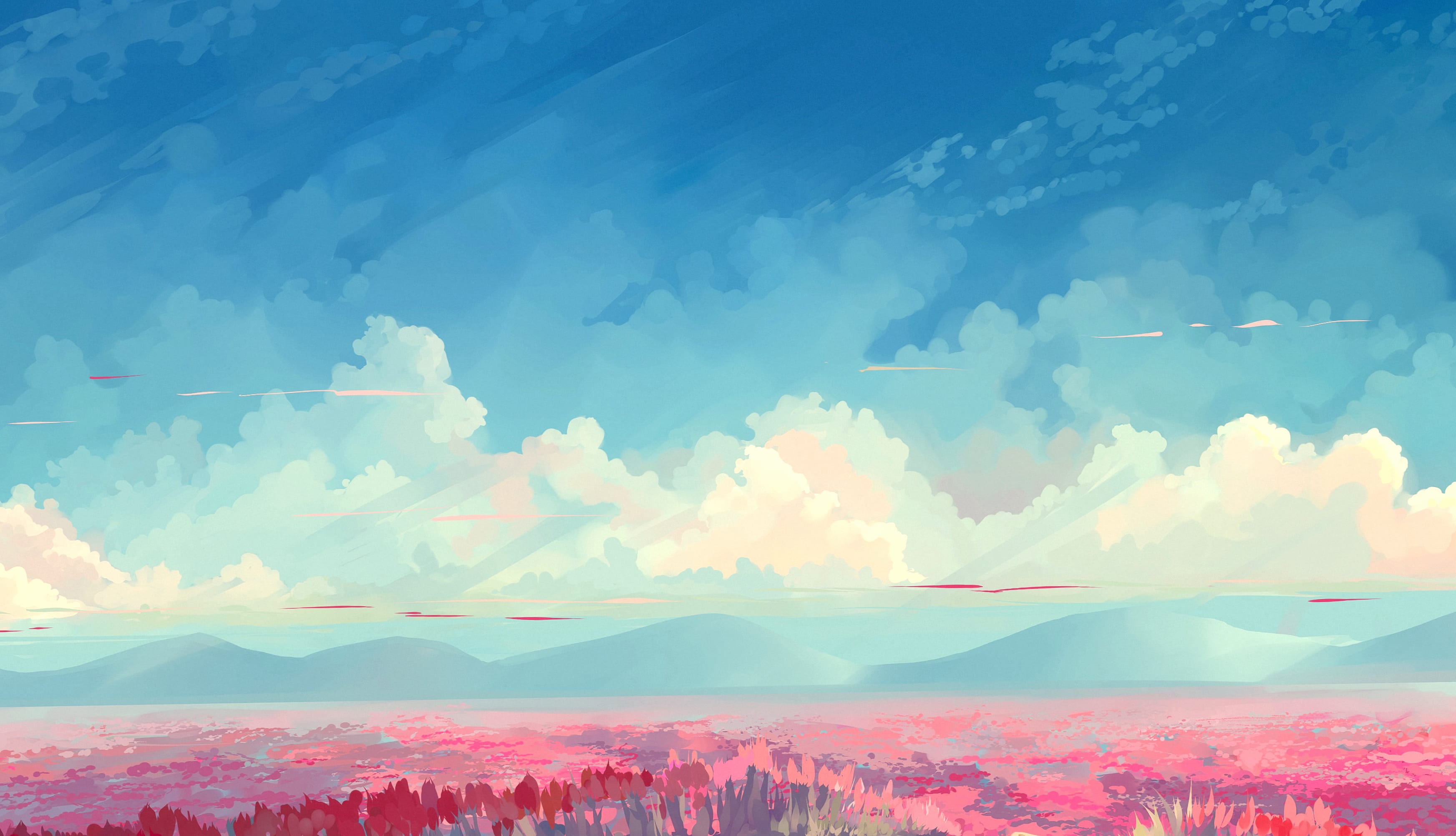 4K Ultra HD Anime Landscape Wallpaper Cloud-Kissed Field wallpapers HD quality