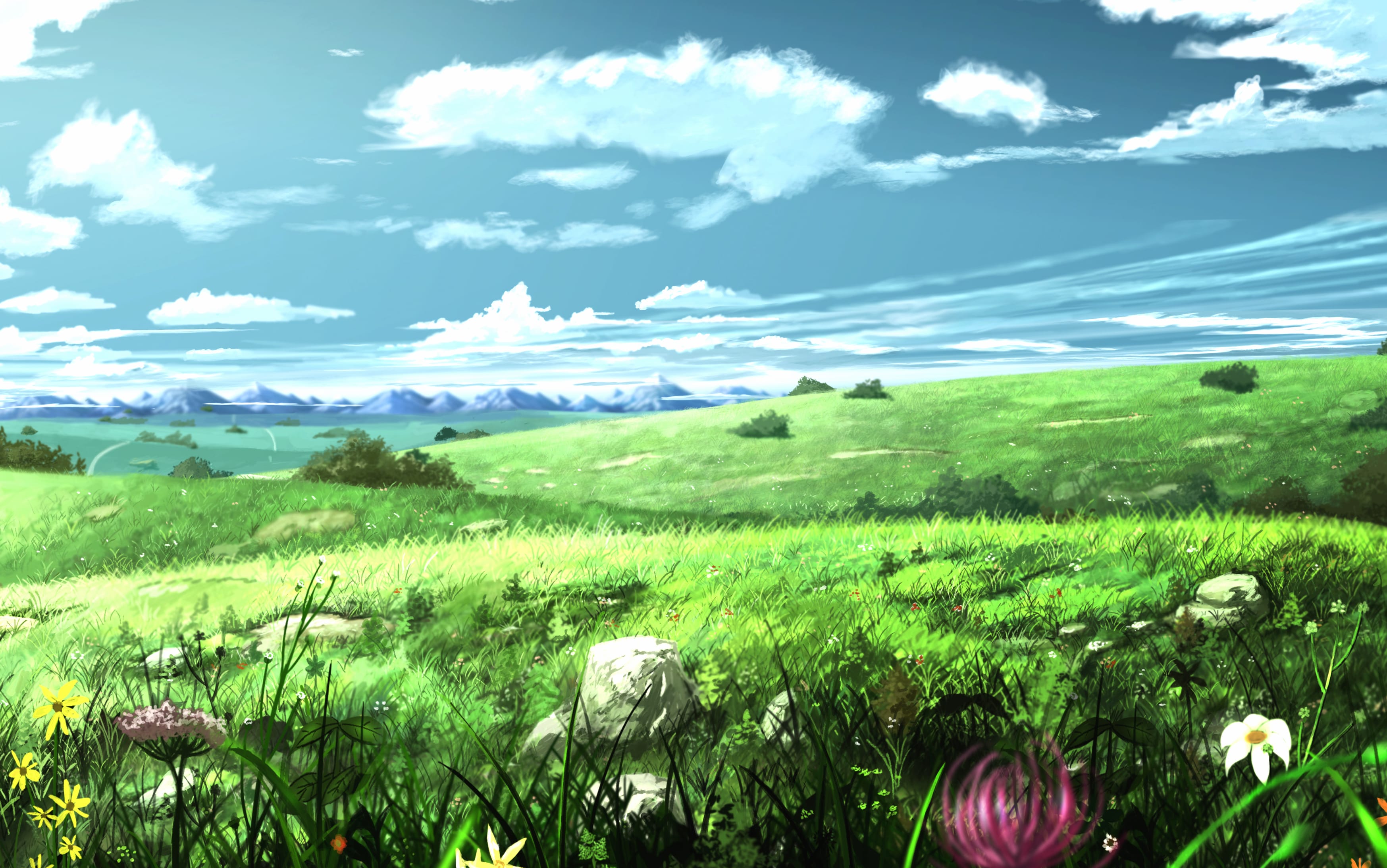 4K Ultra HD Anime Mountain Flower Scenery Wallpaper wallpapers HD quality