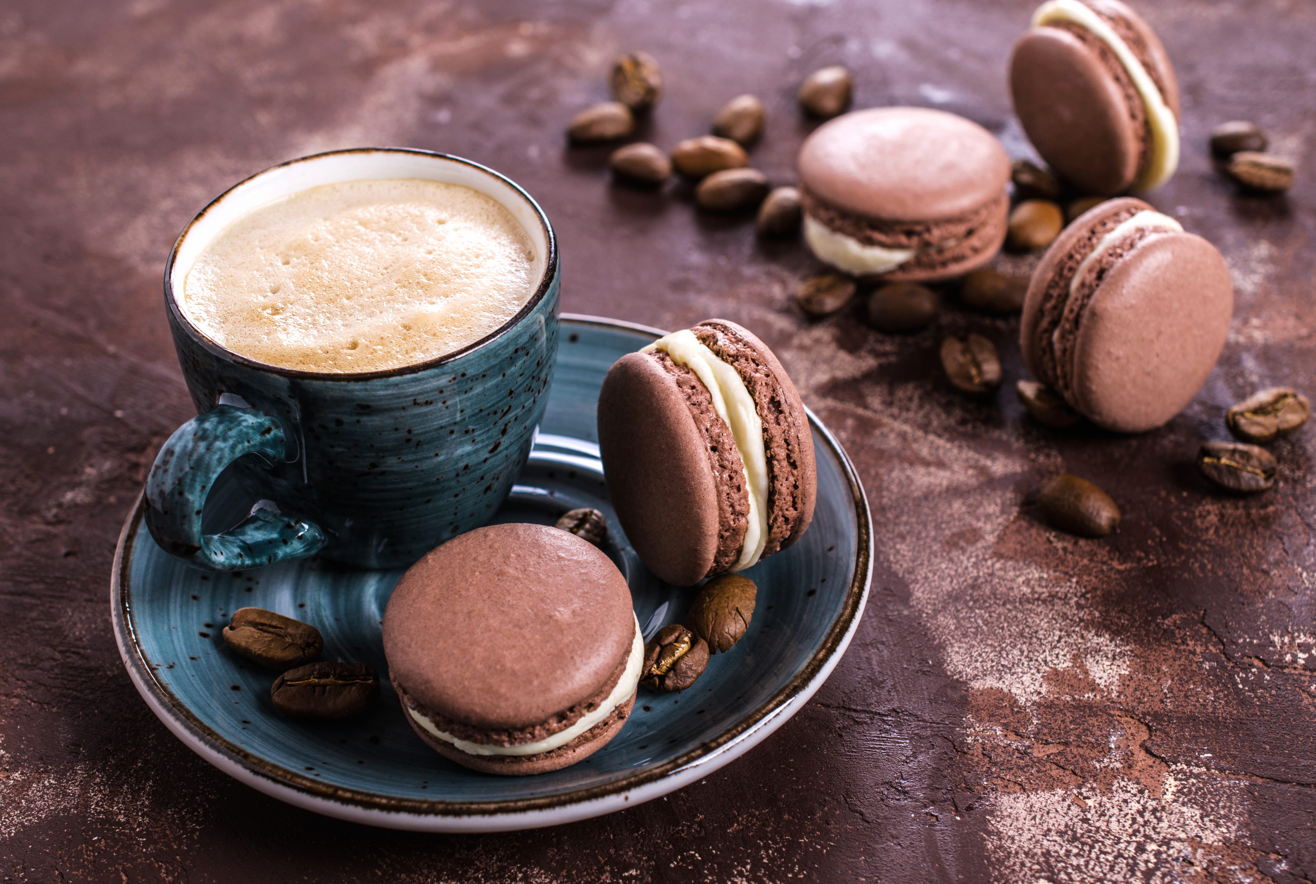 4K Ultra HD Coffee and Macarons Still Life Wallpaper wallpapers HD quality