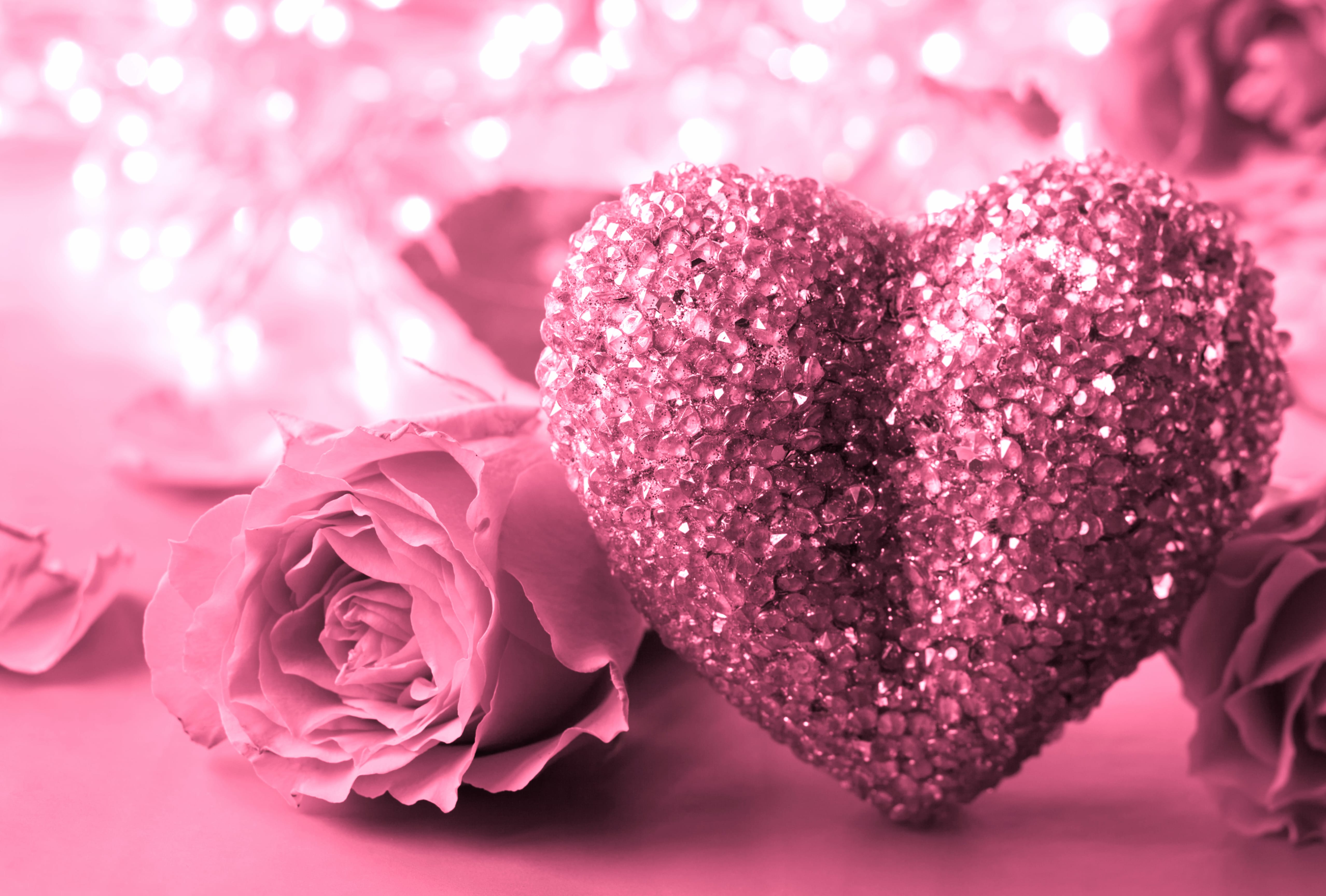 4K Ultra HD Romantic Glitter Heart & Pink Rose wallpapers HD quality