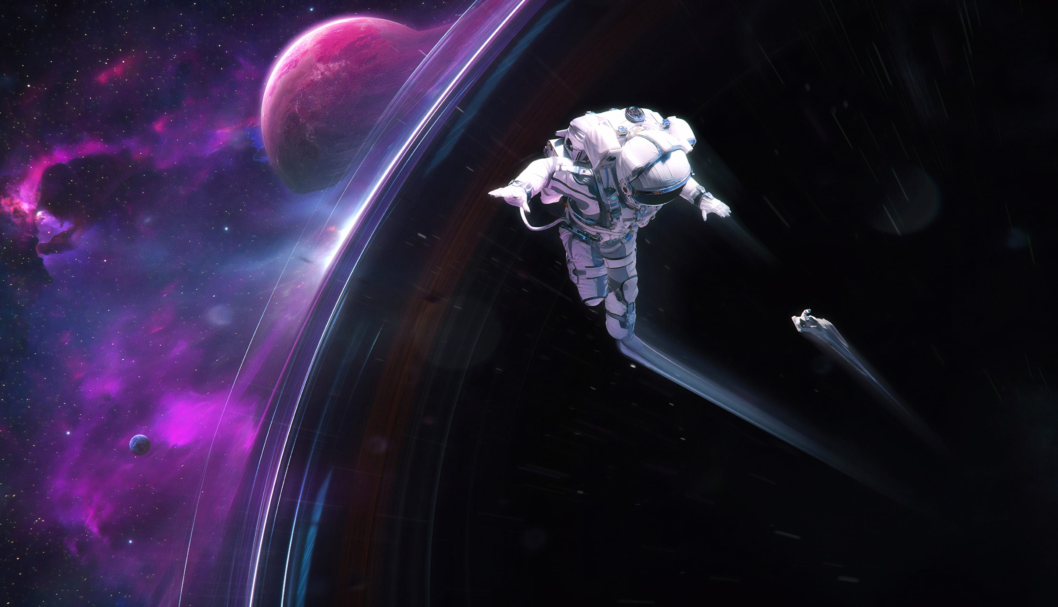 4K Ultra HD Sci-Fi Space Adventure Black Hole & Astronaut at 1024 x 1024 iPad size wallpapers HD quality