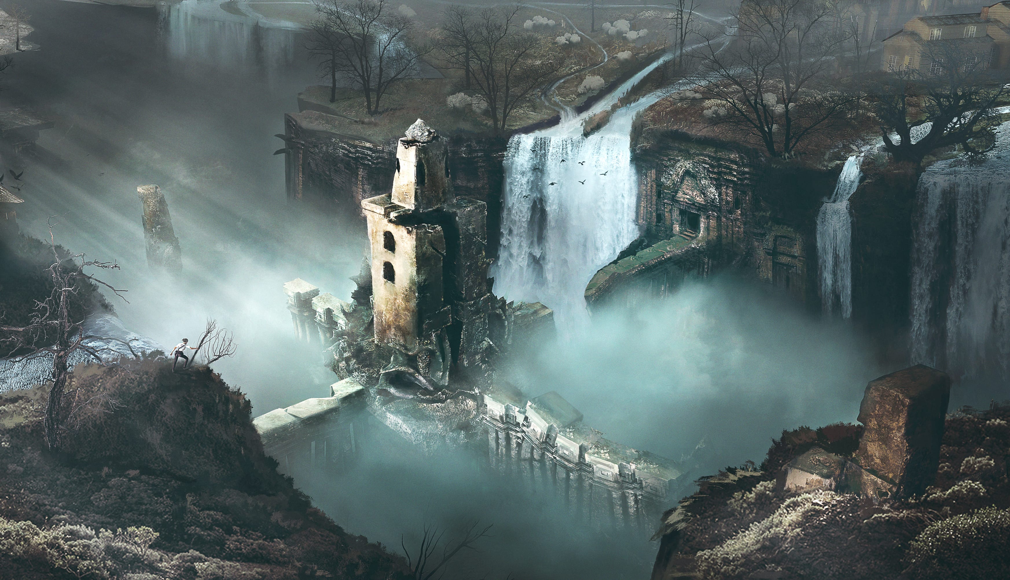 4K Ultra Waterfall Ruins in Sherlock Holmes The Awakened at 640 x 1136 iPhone 5 size wallpapers HD quality