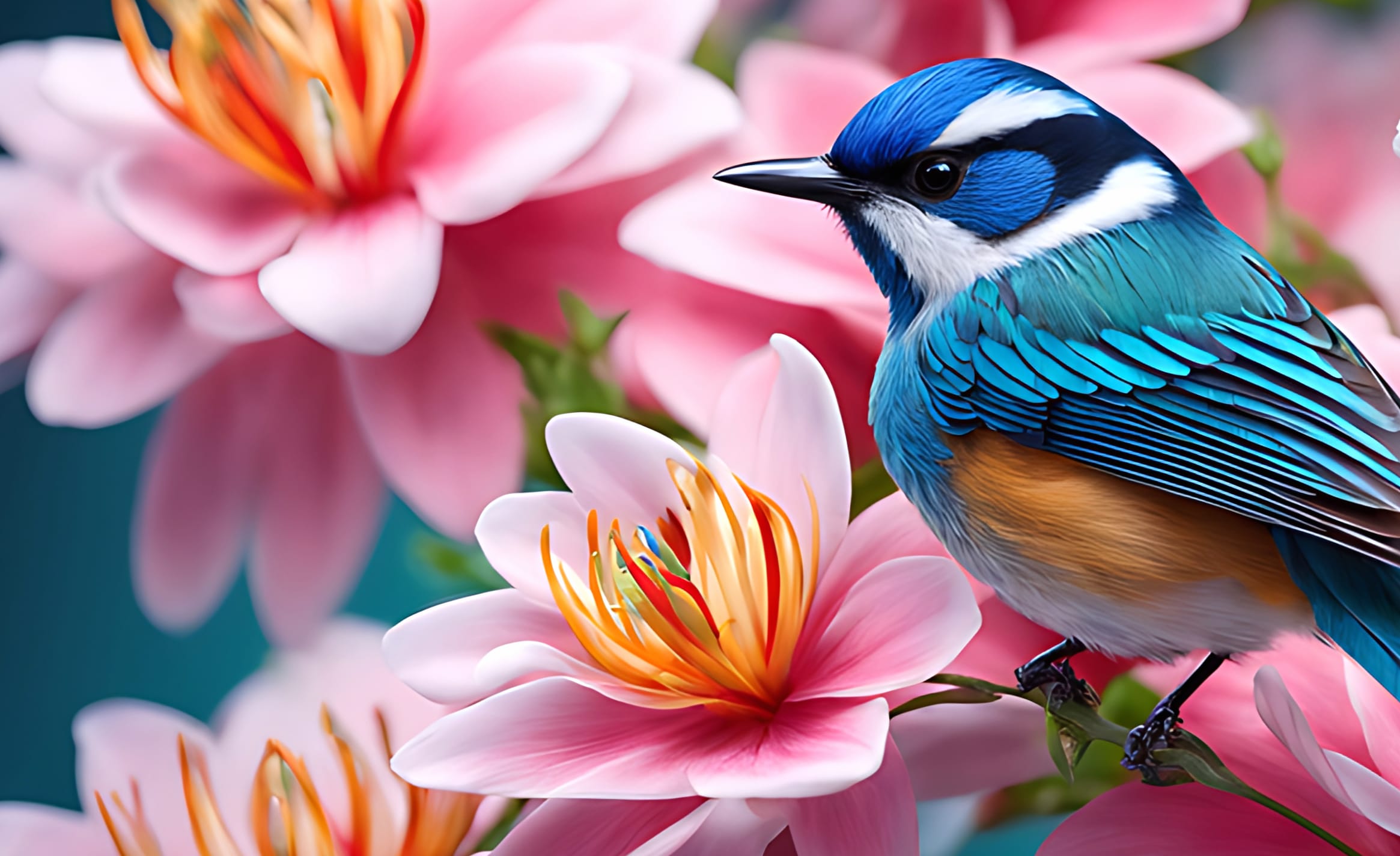 a beautiful bird and flower at 640 x 960 iPhone 4 size wallpapers HD quality