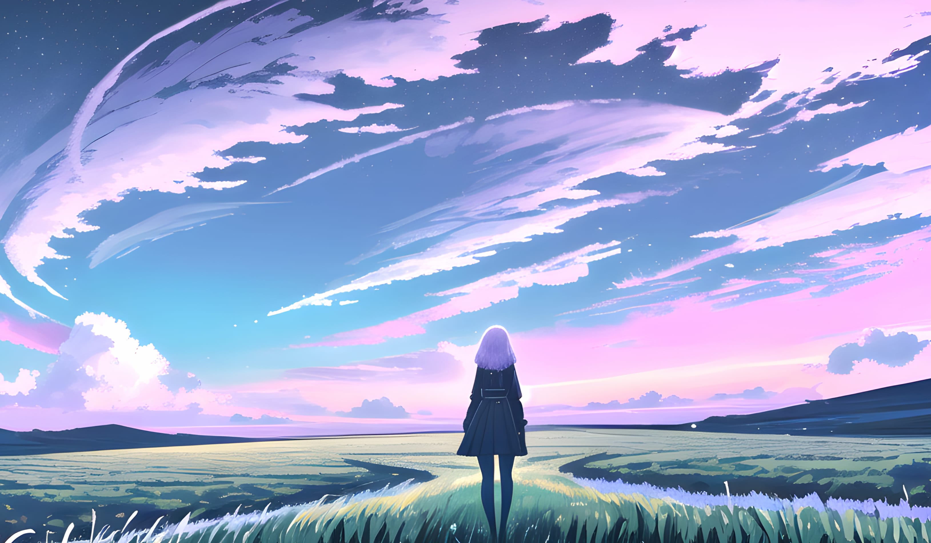 A girl in a field in evening wallpapers HD quality