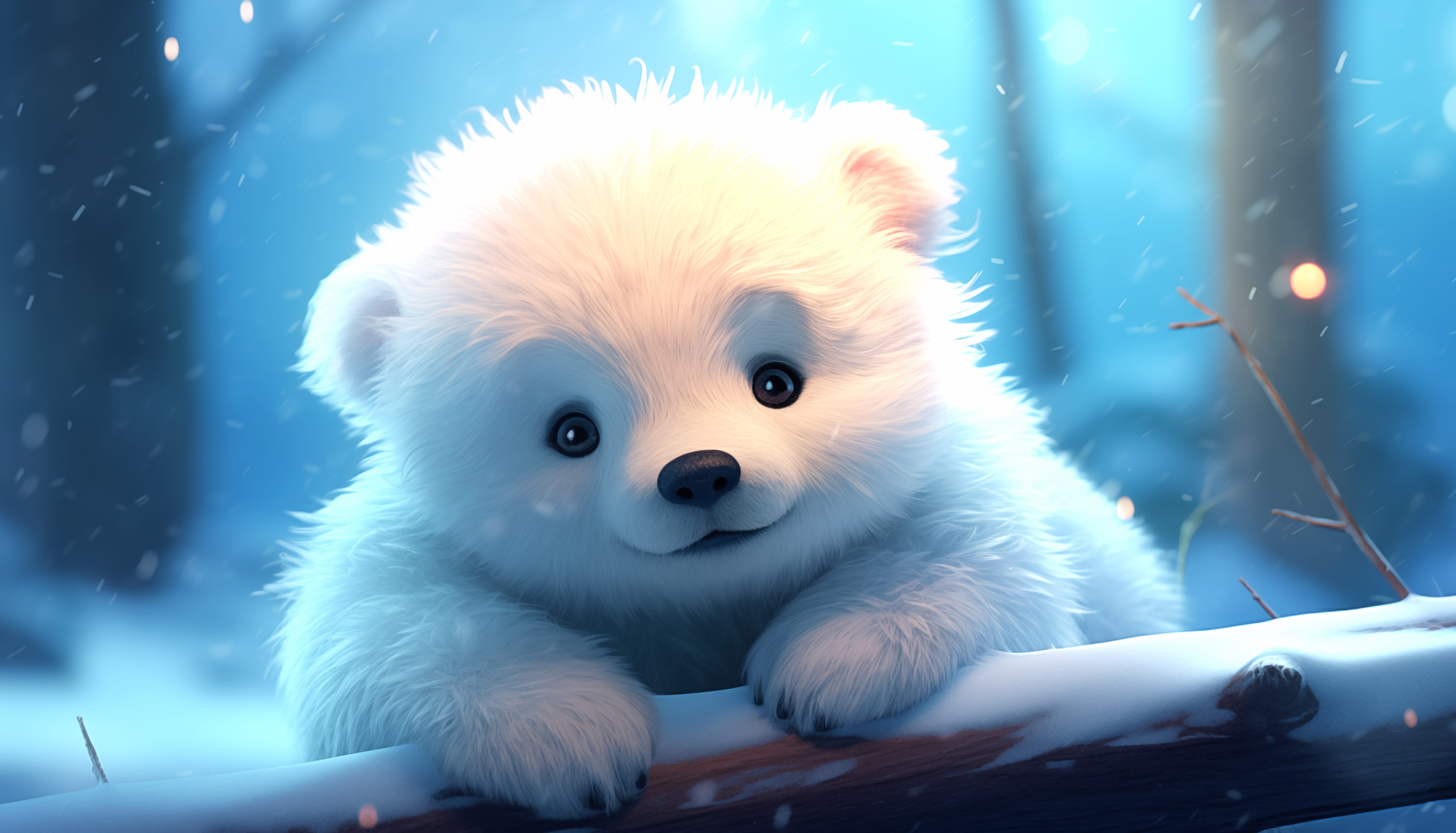 Adorable Fluffy Polar Bear Cub in Snowy Landscape at 1024 x 768 size wallpapers HD quality