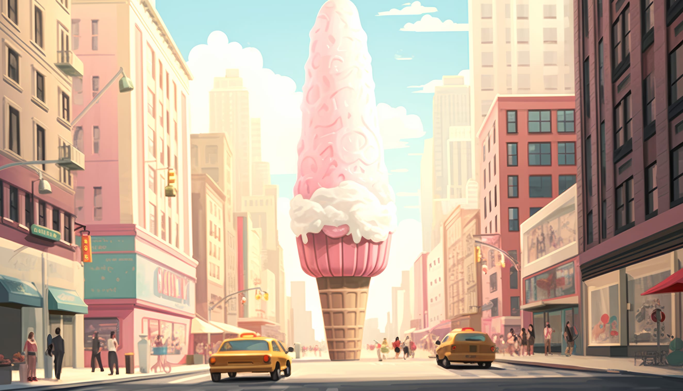 AI-Generated Ice Cream Cityscape wallpapers HD quality