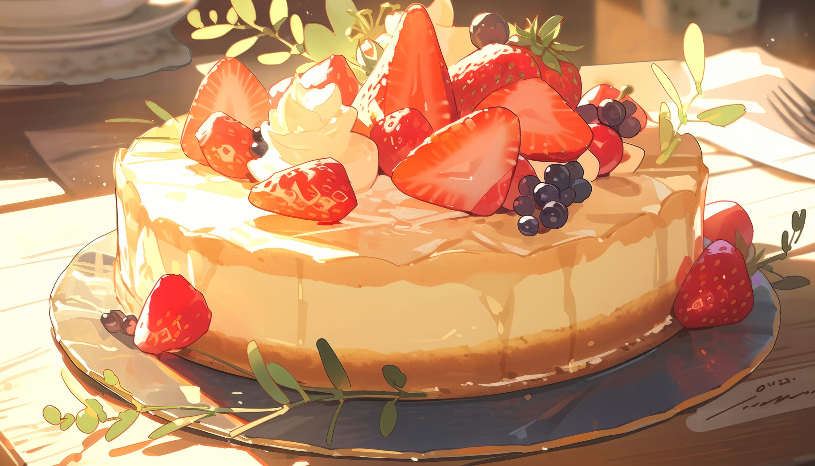 AI-Generated Strawberry Cheesecake wallpapers HD quality