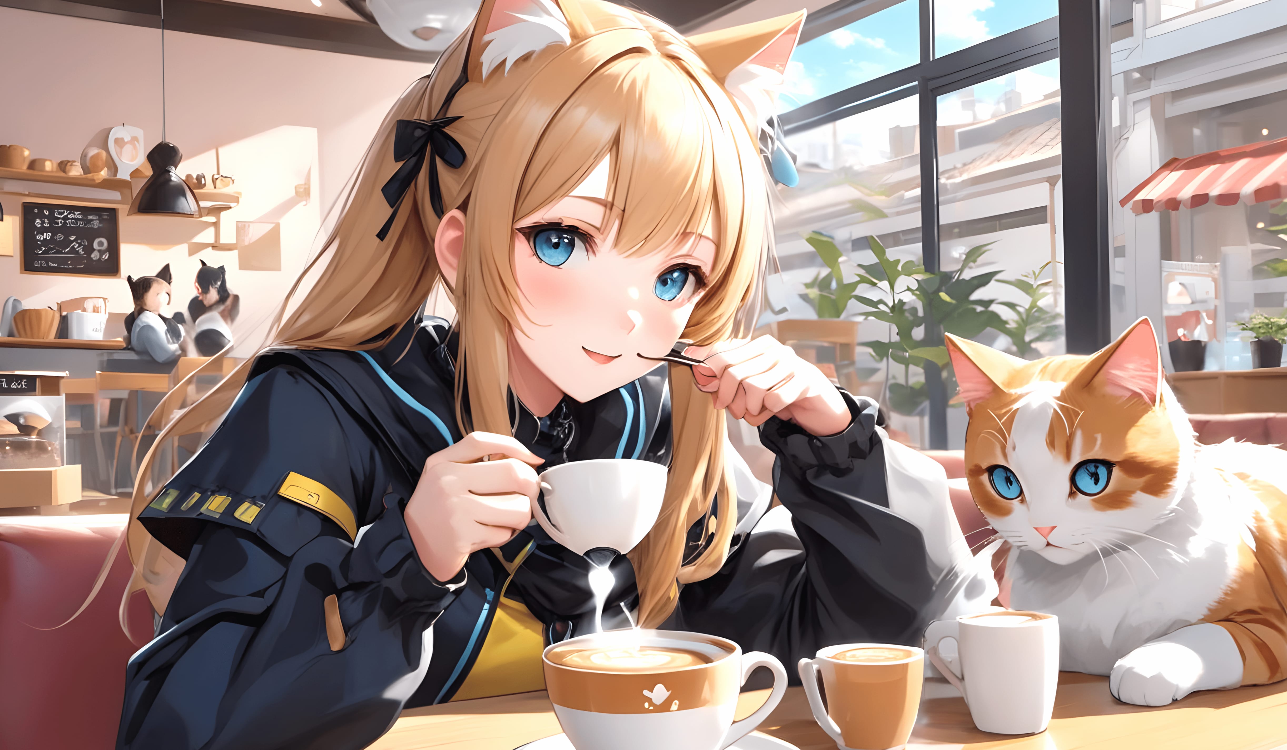 AI Art Cat Girl Cat Cafe Anime Girl Anime Girl wallpapers HD quality