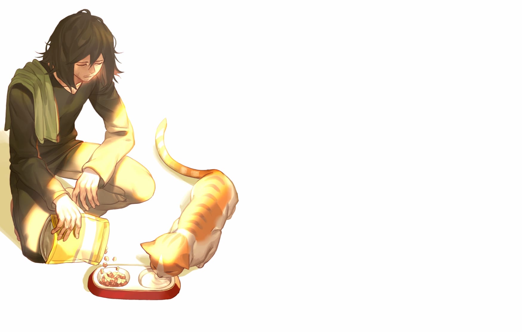 Aizawa Feeding Cat at 2560 x 1440 HD size wallpapers HD quality