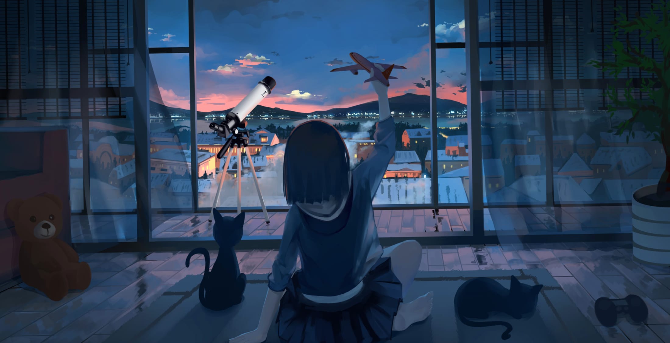 Anime Cat Airplane Dream - at 1600 x 1200 size wallpapers HD quality