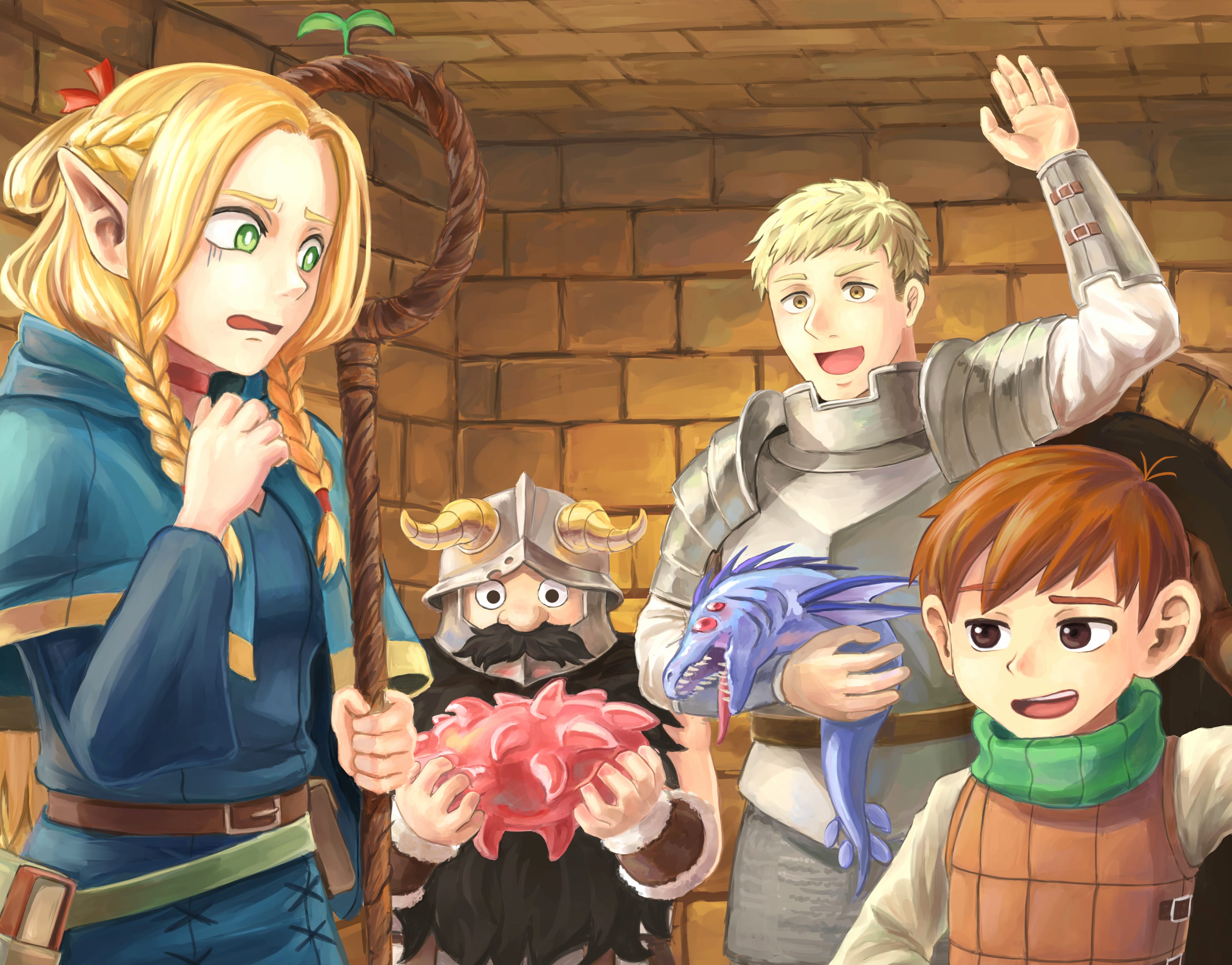 Anime Delicious In Dungeon Chilchuck Tims Marcille Donato Laios Touden wallpapers HD quality