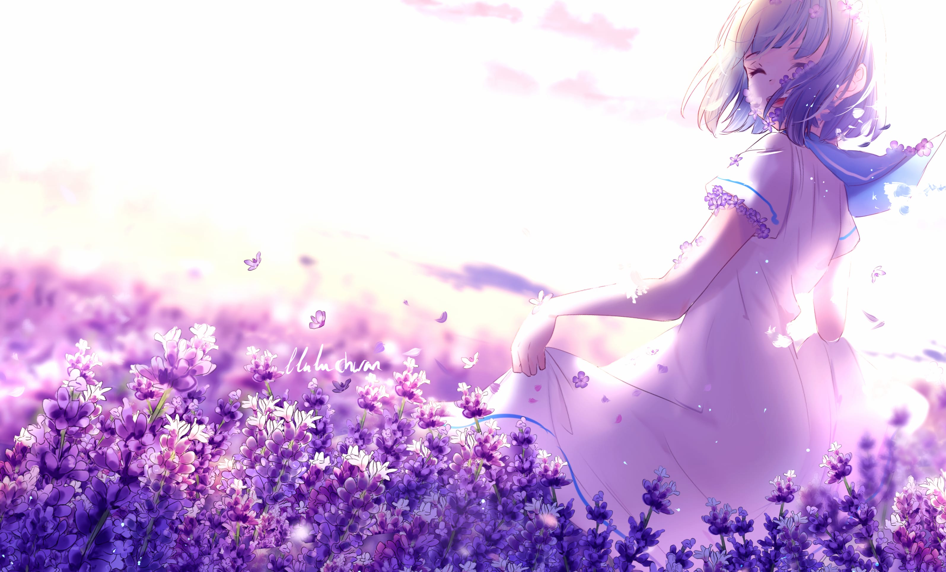 Anime Girl in Flower Field - at 320 x 480 iPhone size wallpapers HD quality