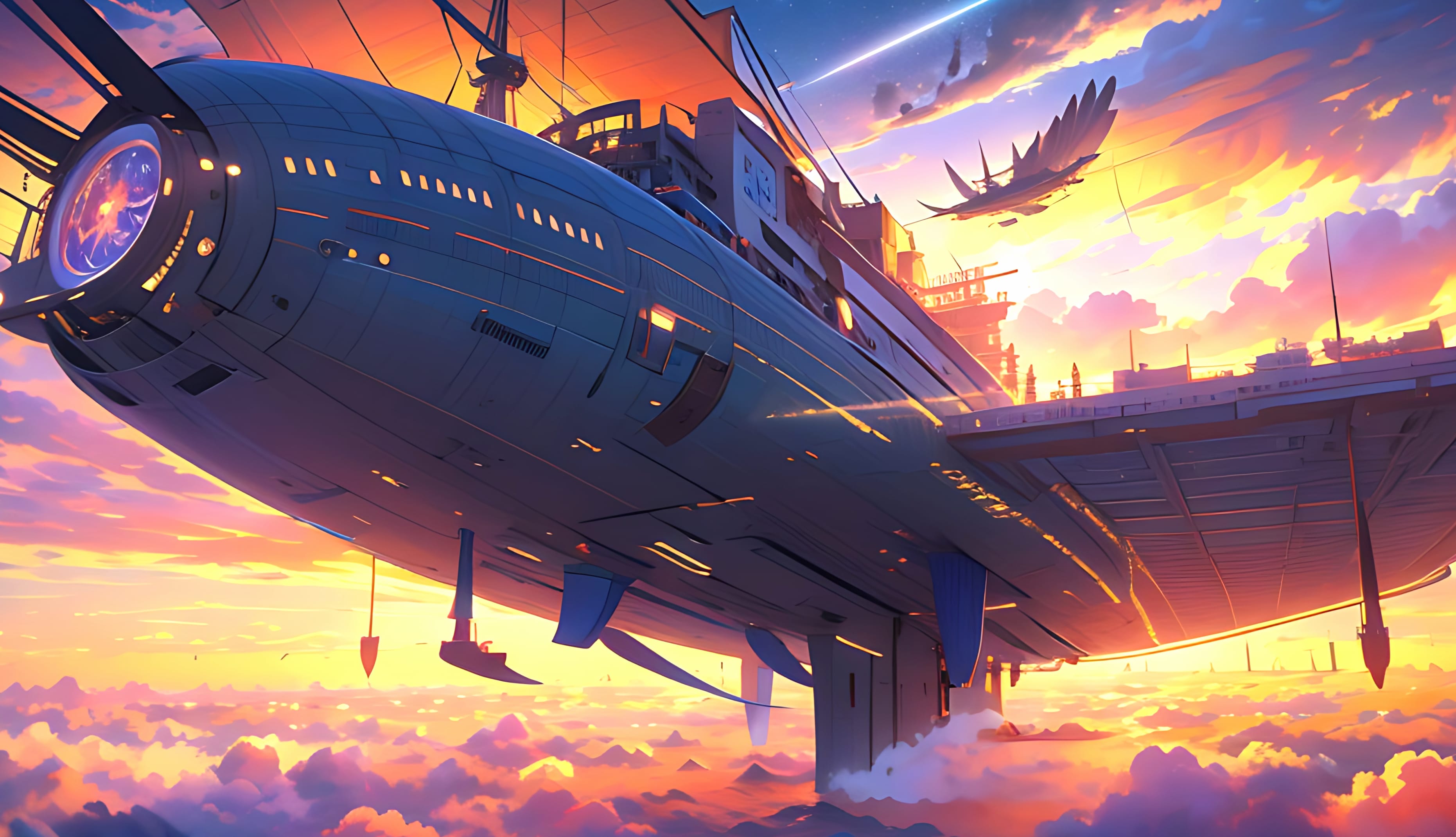 anime landscape magical plane at 320 x 480 iPhone size wallpapers HD quality